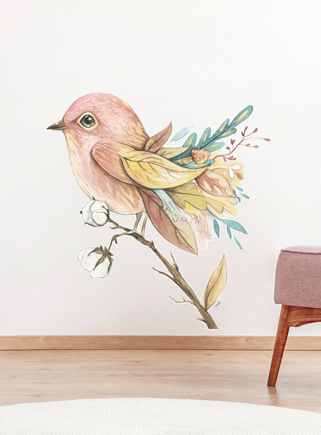 Collant mural oiseau rose